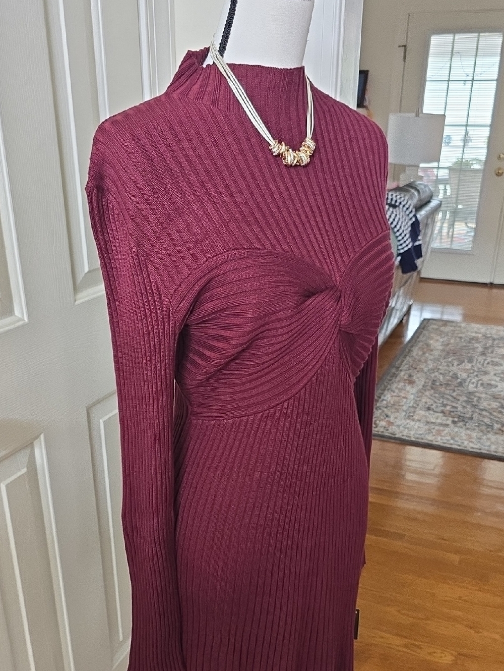 MELONIE BRAND WOMEN'S WINE BURGUNDY RIBBED SWEATER DRESS SIZE LARGE
